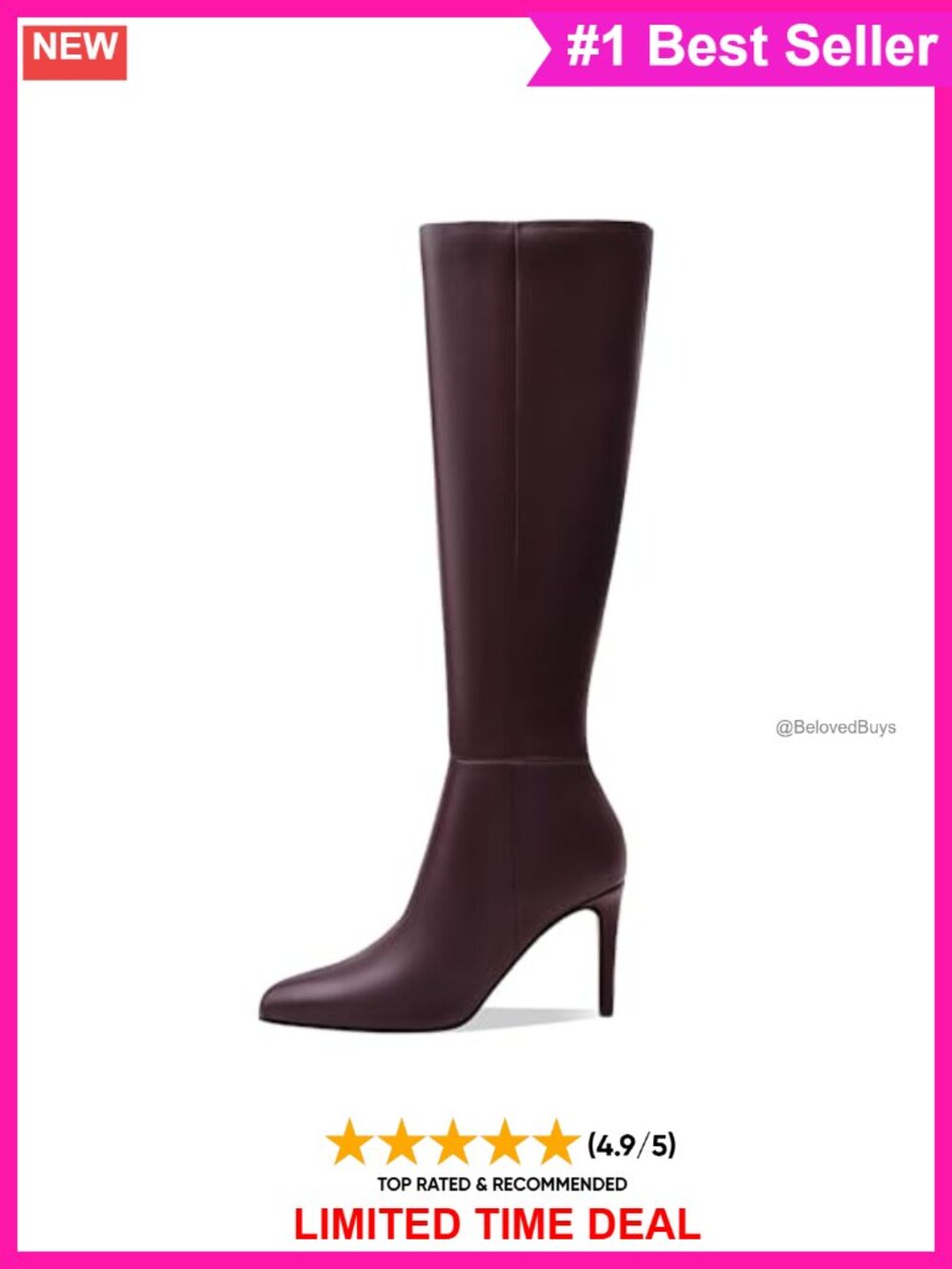 Knee High Boots Pointed Toe Faux Leather Mid Heel Tall Boots for Women